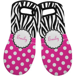 Zebra Print & Polka Dots Neoprene Oven Mitts - Set of 2 w/ Name or Text