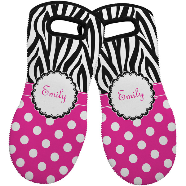 Zebra Print & Polka Dots Neoprene Oven Mitt -Set of 2 - Front