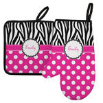 Zebra Print & Polka Dots Left Oven Mitt & Pot Holder Set w/ Name or Text