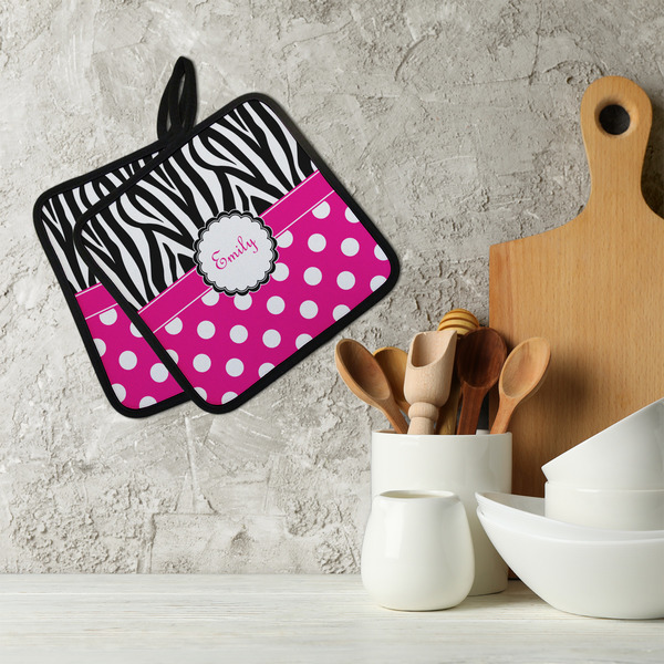 Zebra Print & Polka Dots Neoprene Pot Holder - Set of 2  LIFESTYLE