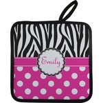 Zebra Print & Polka Dots Pot Holder w/ Name or Text