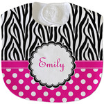 Zebra Print & Polka Dots Velour Baby Bib w/ Name or Text