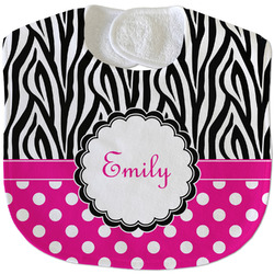 Zebra Print & Polka Dots Velour Baby Bib w/ Name or Text