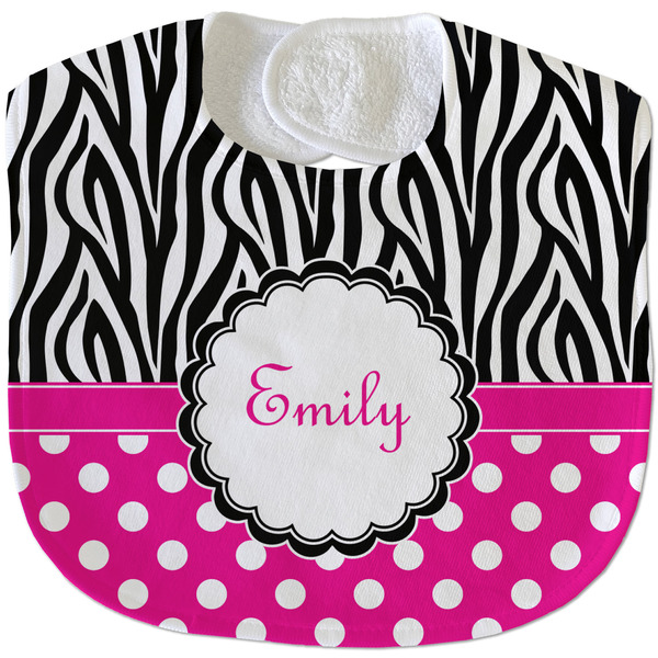 Zebra Print & Polka Dots New Baby Bib - Closed and Folded