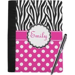 Zebra Print & Polka Dots Notebook Padfolio - Large w/ Name or Text