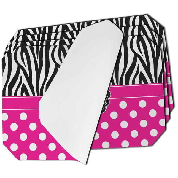 Custom Zebra Print & Polka Dots Dining Table Mat - Octagon - Set of 4 (Single-Sided) w/ Name or Text