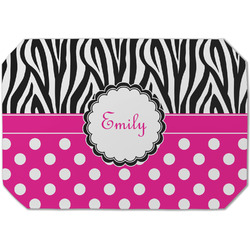 Zebra Print & Polka Dots Dining Table Mat - Octagon (Single-Sided) w/ Name or Text