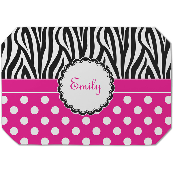 Custom Zebra Print & Polka Dots Dining Table Mat - Octagon (Single-Sided) w/ Name or Text