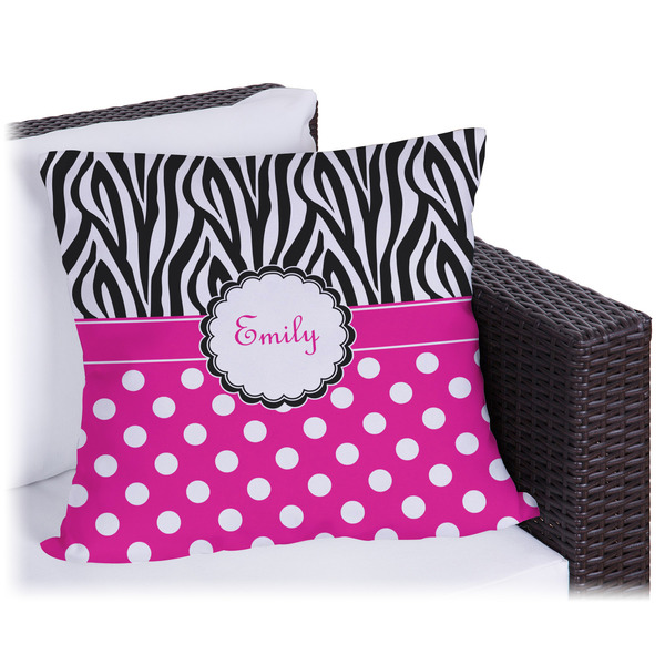 Custom Zebra Print & Polka Dots Outdoor Pillow (Personalized)
