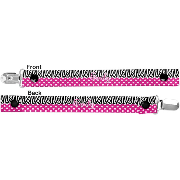 Zebra Print & Polka Dots Pacifier Clip - Front and Back