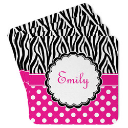 Zebra Print & Polka Dots Paper Coasters w/ Name or Text