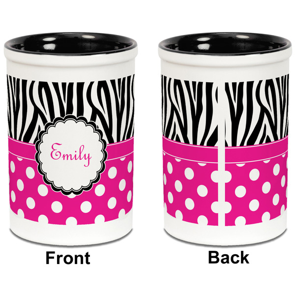 Zebra Print & Polka Dots Pencil Holder - Black - approval