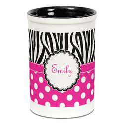 Zebra Print & Polka Dots Ceramic Pencil Holders - Black