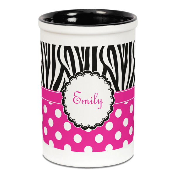 Zebra Print & Polka Dots Pencil Holder - Black