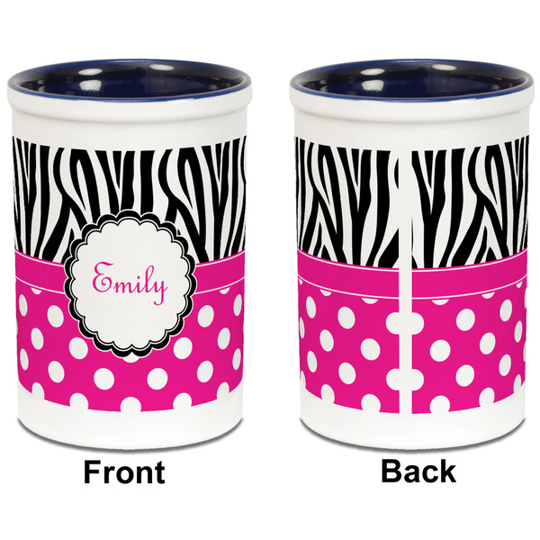Zebra Print & Polka Dots Pencil Holder - Blue - approval