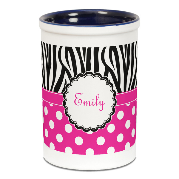 Zebra Print & Polka Dots Pencil Holder - Blue