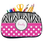 Zebra Print & Polka Dots Neoprene Pencil Case - Medium w/ Name or Text