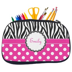 Zebra Print & Polka Dots Neoprene Pencil Case - Medium w/ Name or Text