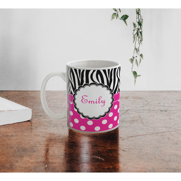 Zebra Print & Polka Dots Personalized Coffee Mug - Lifestyle