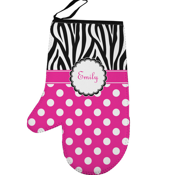Zebra Print & Polka Dots Personalized Oven Mitt - Left