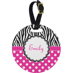 Zebra Print & Polka Dots Plastic Luggage Tag - Round (Personalized)