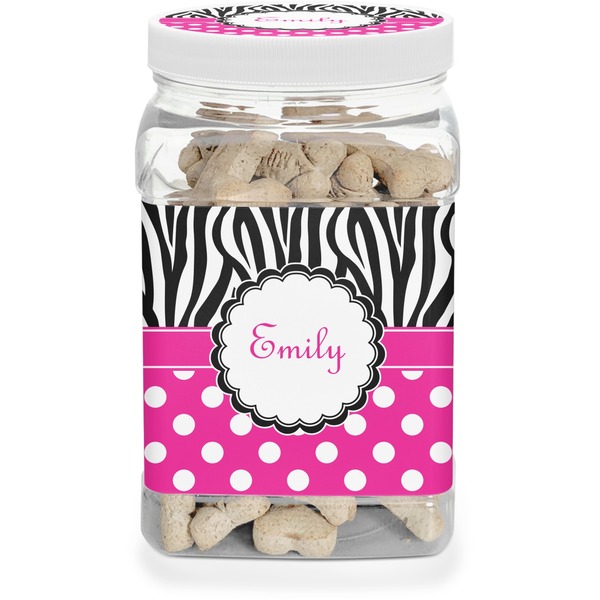 Custom Zebra Print & Polka Dots Dog Treat Jar (Personalized)
