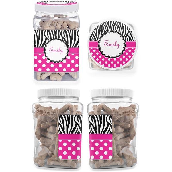 Zebra Print & Polka Dots Pet Treat Jar - Multiple Angles