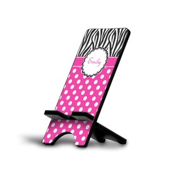 Zebra Print & Polka Dots Cell Phone Stand (Small) (Personalized)