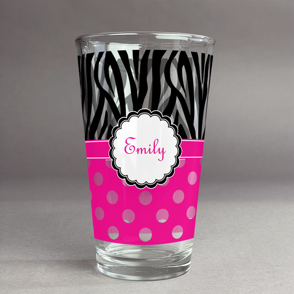 Custom Zebra Print & Polka Dots Pint Glass - Full Print (Personalized)