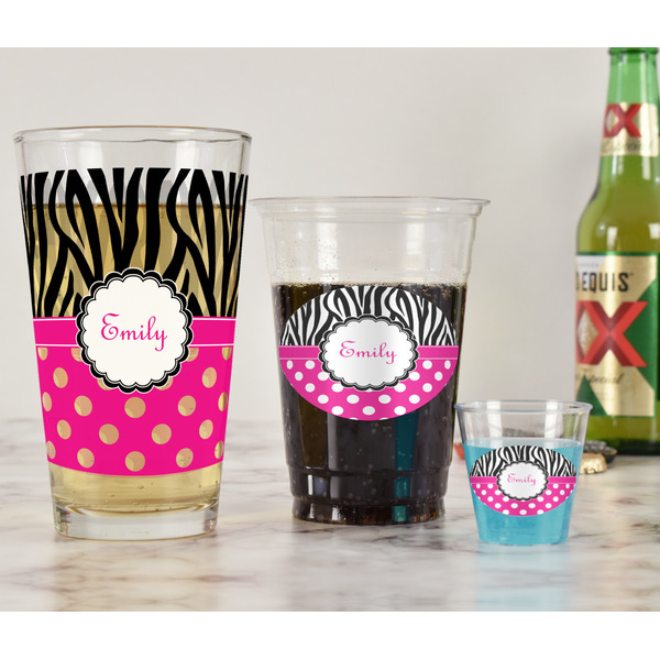 Zebra Print & Polka Dots Pint Glass - Full Fill w Transparency - In Context