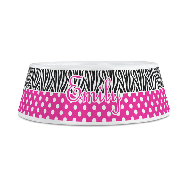 Zebra Print & Polka Dots Plastic Dog Bowls - Medium - FRONT