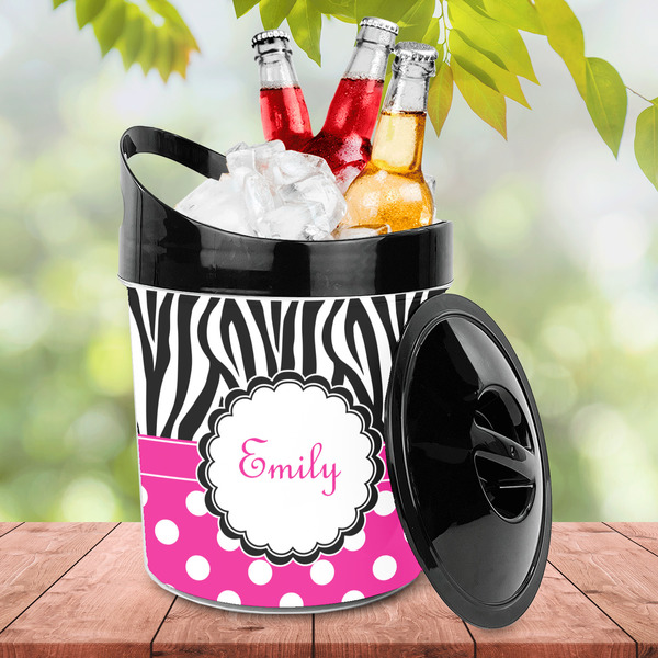Zebra Print & Polka Dots Plastic Ice Bucket - LIFESTYLE
