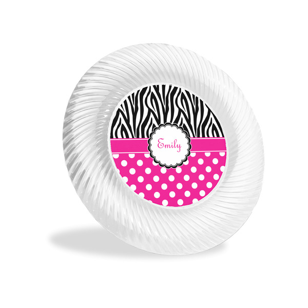 Custom Zebra Print & Polka Dots Plastic Party Appetizer & Dessert Plates - 6" (Personalized)