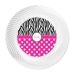 Zebra Print & Polka Dots Plastic Party Dinner Plates - 10" (Personalized)