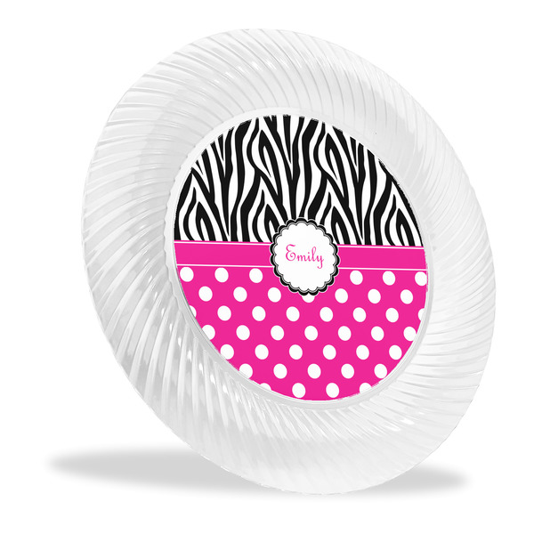 Custom Zebra Print & Polka Dots Plastic Party Dinner Plates - 10" (Personalized)