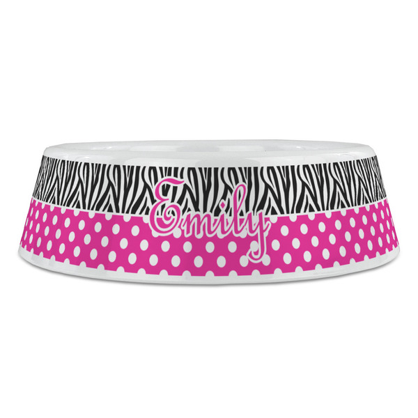 Zebra Print & Polka Dots Plastic Pet Bowls - Large - FRONT