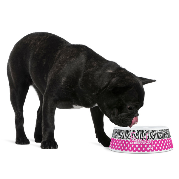 Zebra Print & Polka Dots Plastic Pet Bowls - Medium - LIFESTYLE