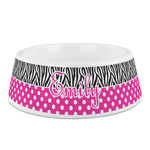 Zebra Print & Polka Dots Plastic Dog Bowl - Medium (Personalized)