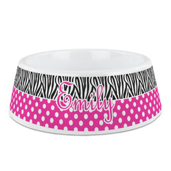 Zebra Print & Polka Dots Plastic Dog Bowl - Medium (Personalized)