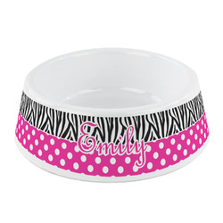Zebra Print & Polka Dots Plastic Dog Bowl - Small (Personalized)