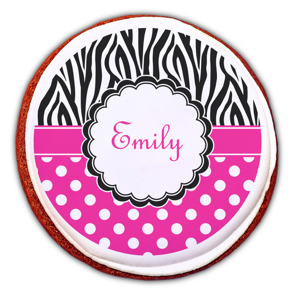 Zebra Print & Polka Dots Printed Icing Circle - Large - On Cookie