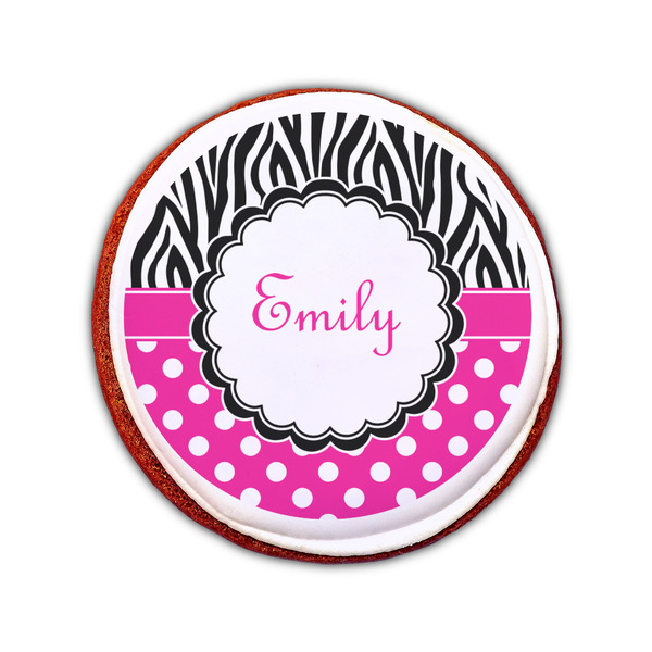 Zebra Print & Polka Dots Printed Icing Circle - Small - On Cookie