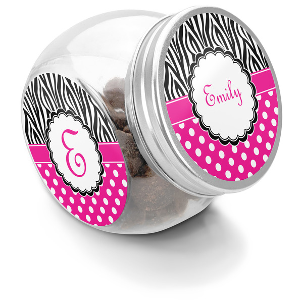 Custom Zebra Print & Polka Dots Puppy Treat Jar (Personalized)