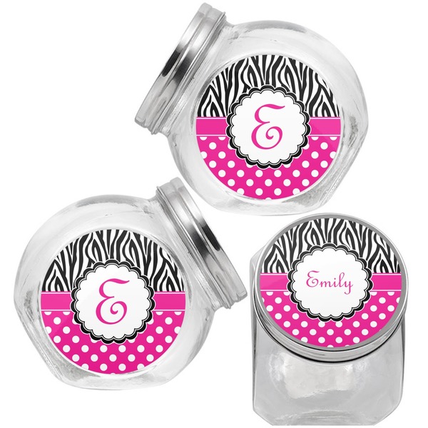 Zebra Print & Polka Dots Puppy Treat Jar - Top Left Right