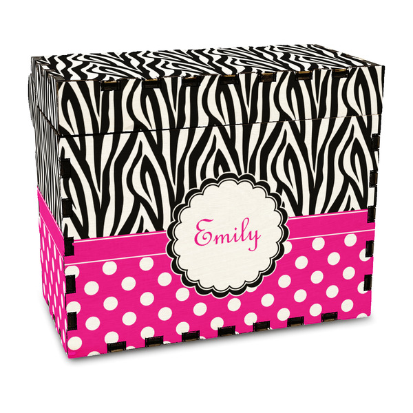 Custom Zebra Print & Polka Dots Wood Recipe Box - Full Color Print (Personalized)