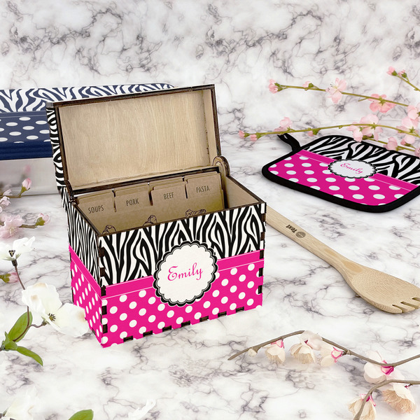 Zebra Print & Polka Dots Recipe Box - Full Color - In Context