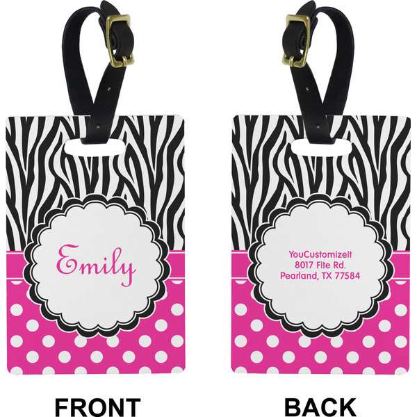 Zebra Print & Polka Dots Rectangle Luggage Tag (Front + Back)