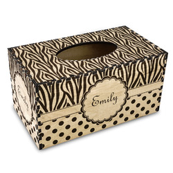 Zebra Print & Polka Dots Wood Tissue Box Cover - Rectangle (Personalized)