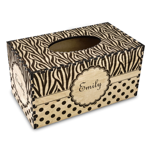 Custom Zebra Print & Polka Dots Wood Tissue Box Cover - Rectangle (Personalized)