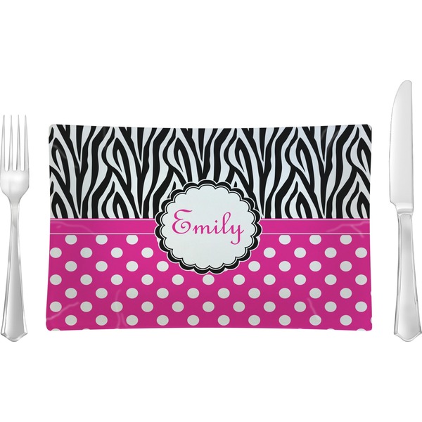 Custom Zebra Print & Polka Dots Rectangular Glass Lunch / Dinner Plate - Single or Set (Personalized)